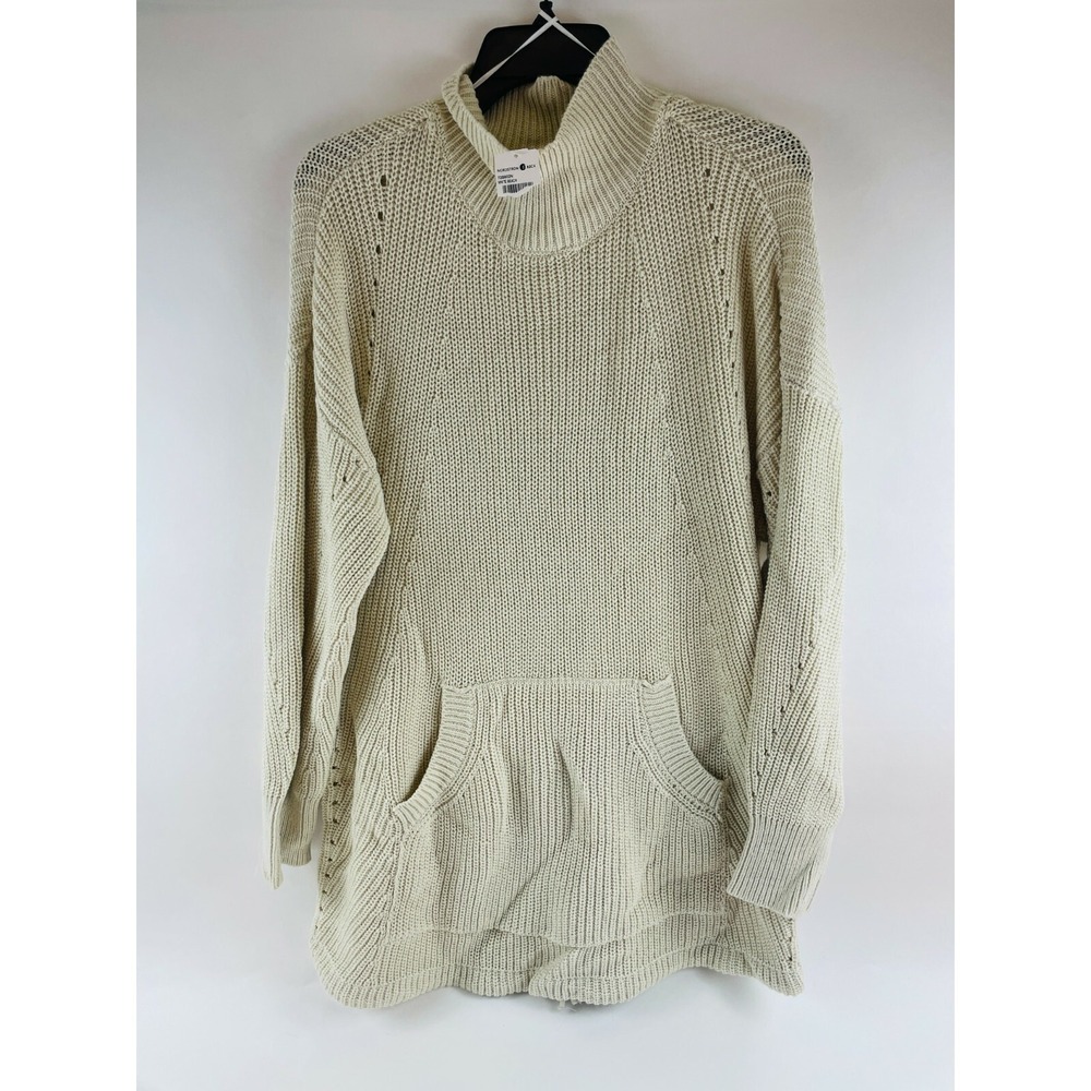 RDI Sweater Women's Size XS Cream Mock Neck Drawstring Oversized Knit Pocket NWT